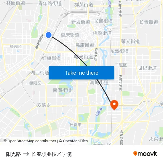 阳光路 to 长春职业技术学院 map