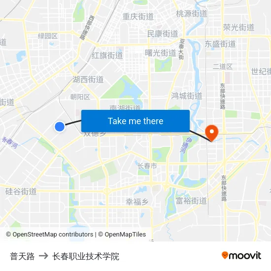 普天路 to 长春职业技术学院 map