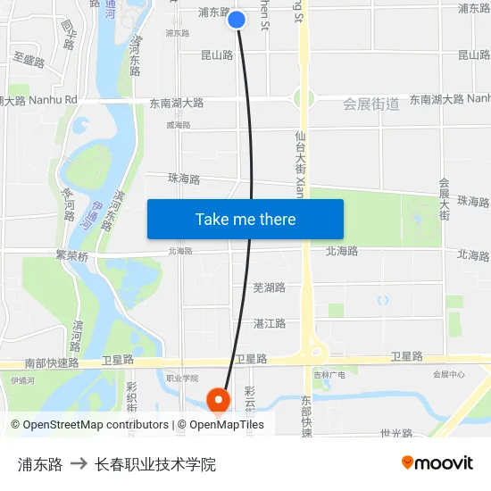 浦东路 to 长春职业技术学院 map