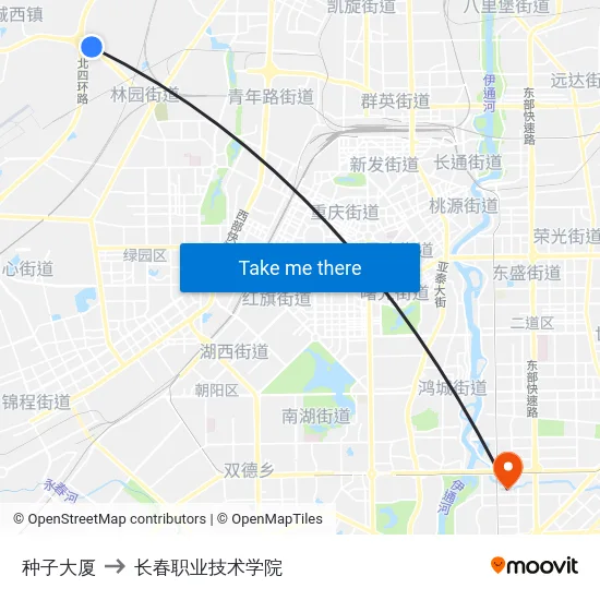 种子大厦 to 长春职业技术学院 map