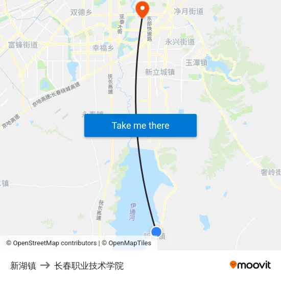 新湖镇 to 长春职业技术学院 map