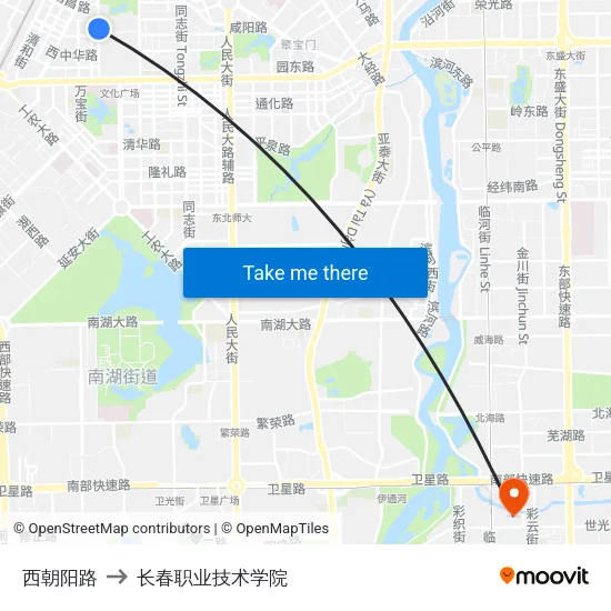 西朝阳路 to 长春职业技术学院 map