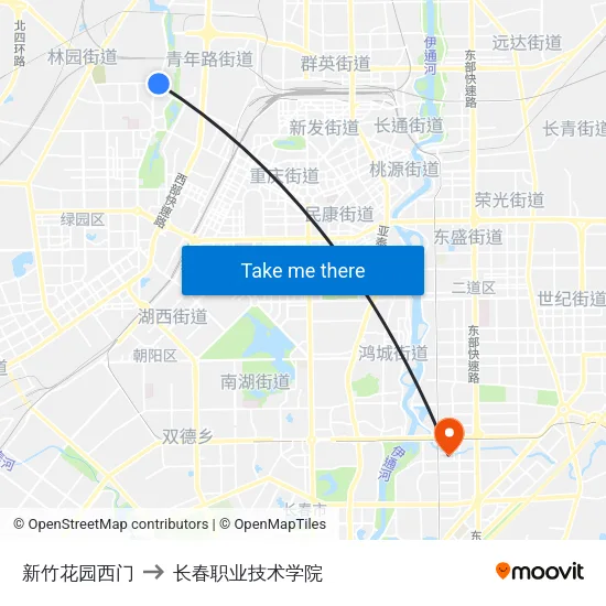 新竹花园西门 to 长春职业技术学院 map