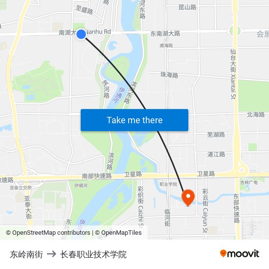 东岭南街 to 长春职业技术学院 map