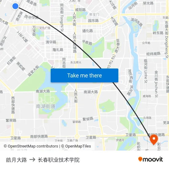 皓月大路 to 长春职业技术学院 map
