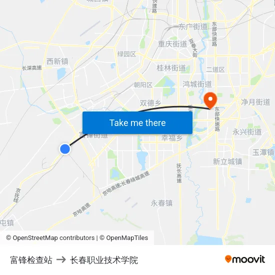 富锋检查站 to 长春职业技术学院 map