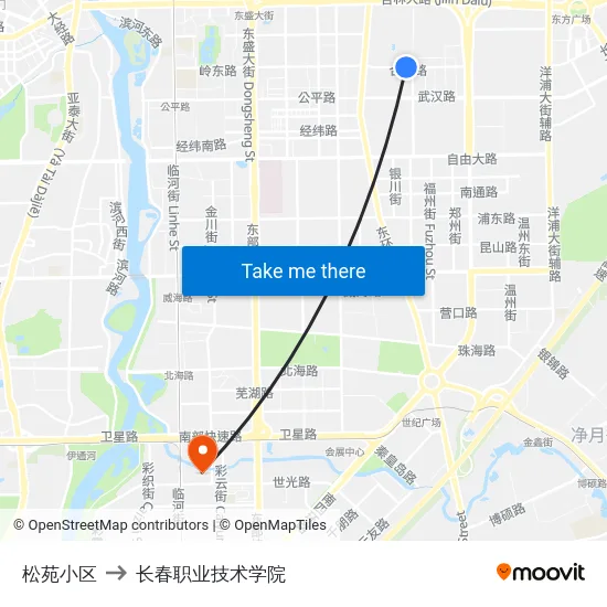 松苑小区 to 长春职业技术学院 map