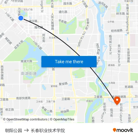 朝阳公园 to 长春职业技术学院 map