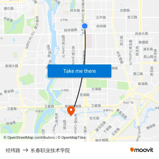 经纬路 to 长春职业技术学院 map