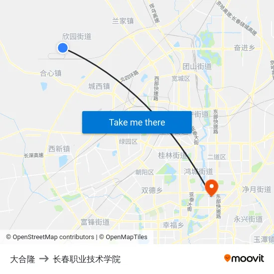 大合隆 to 长春职业技术学院 map