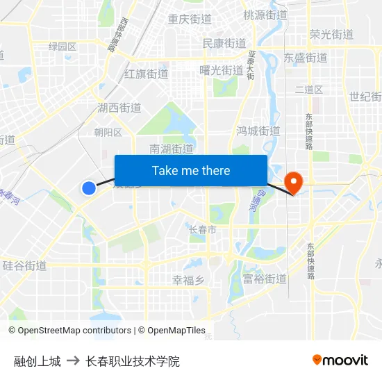 融创上城 to 长春职业技术学院 map