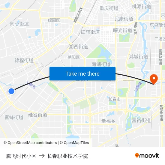 腾飞时代小区 to 长春职业技术学院 map