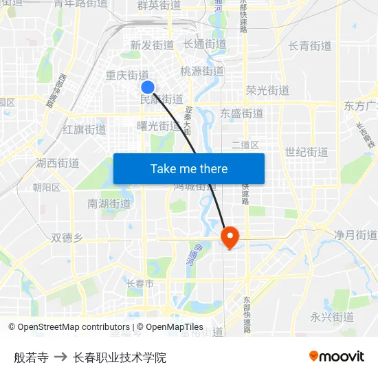 般若寺 to 长春职业技术学院 map