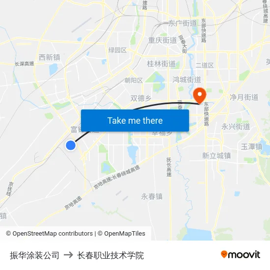 振华涂装公司 to 长春职业技术学院 map