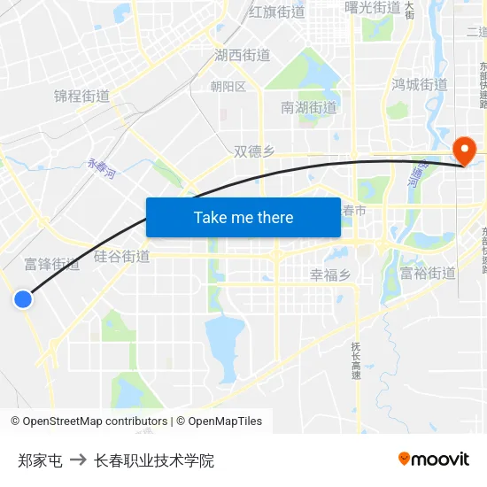 郑家屯 to 长春职业技术学院 map