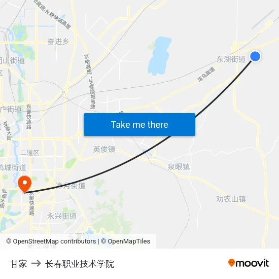 甘家 to 长春职业技术学院 map