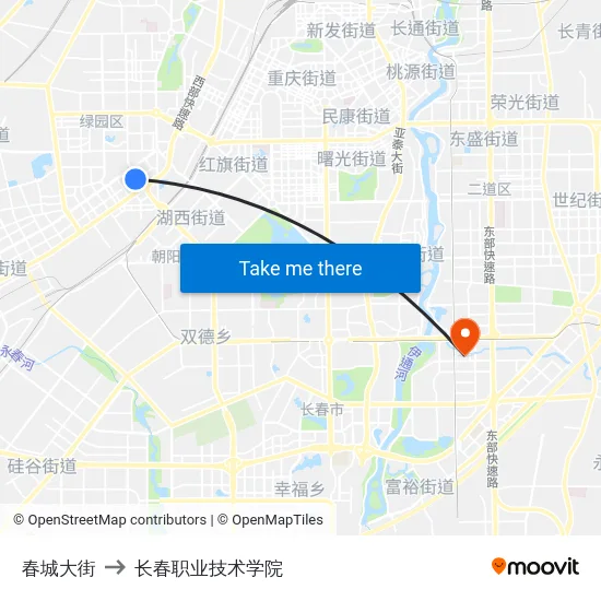 春城大街 to 长春职业技术学院 map