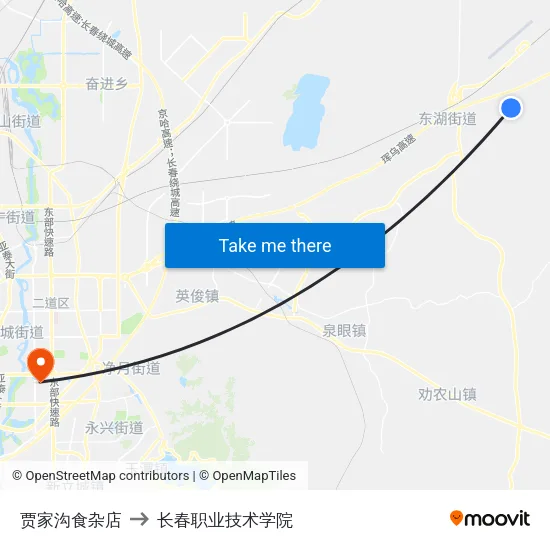 贾家沟食杂店 to 长春职业技术学院 map