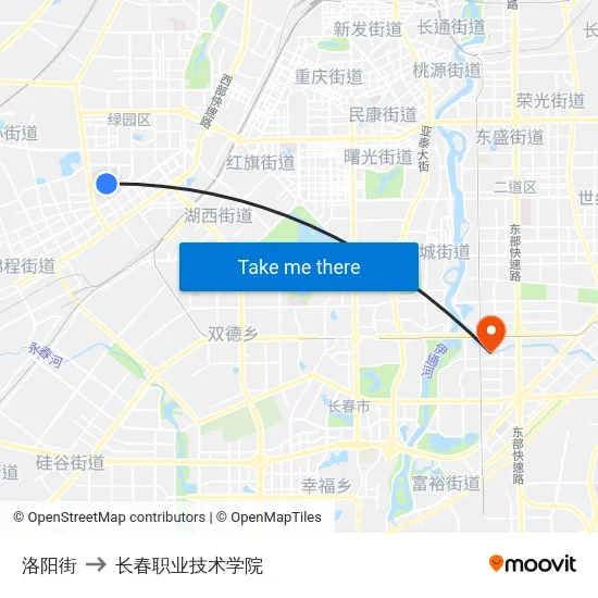 洛阳街 to 长春职业技术学院 map