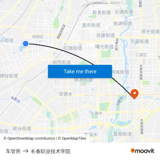 车管所 to 长春职业技术学院 map