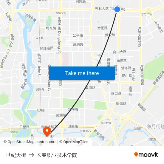 世纪大街 to 长春职业技术学院 map