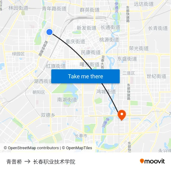 青普桥 to 长春职业技术学院 map