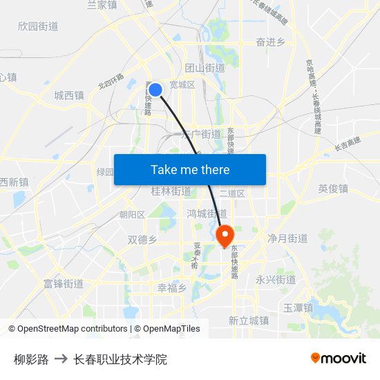 柳影路 to 长春职业技术学院 map