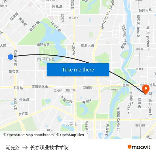 湖光路 to 长春职业技术学院 map