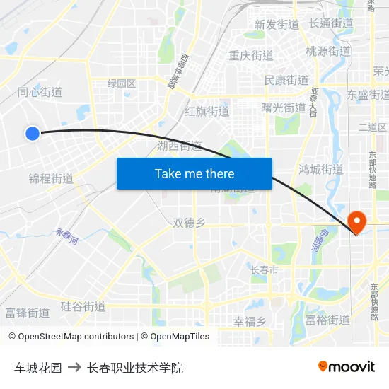 车城花园 to 长春职业技术学院 map