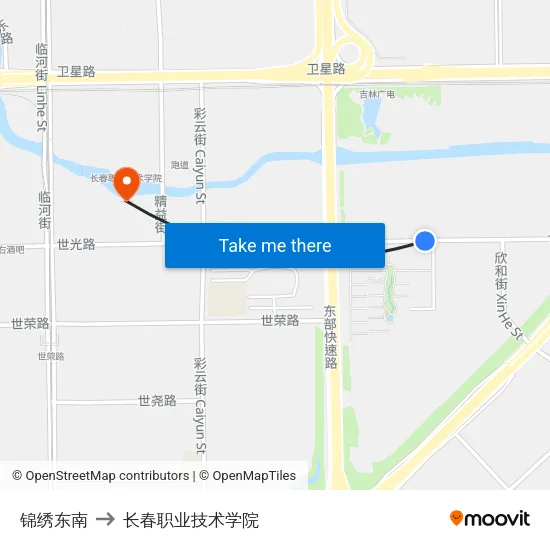 锦绣东南 to 长春职业技术学院 map