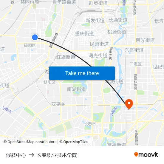 假肢中心 to 长春职业技术学院 map