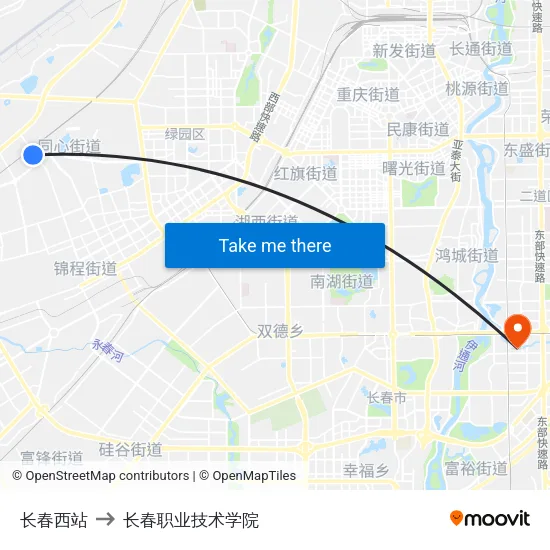 长春西站 to 长春职业技术学院 map