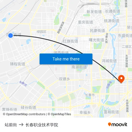 站前街 to 长春职业技术学院 map