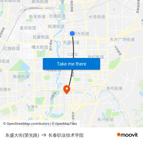 东盛大街(荣光路) to 长春职业技术学院 map