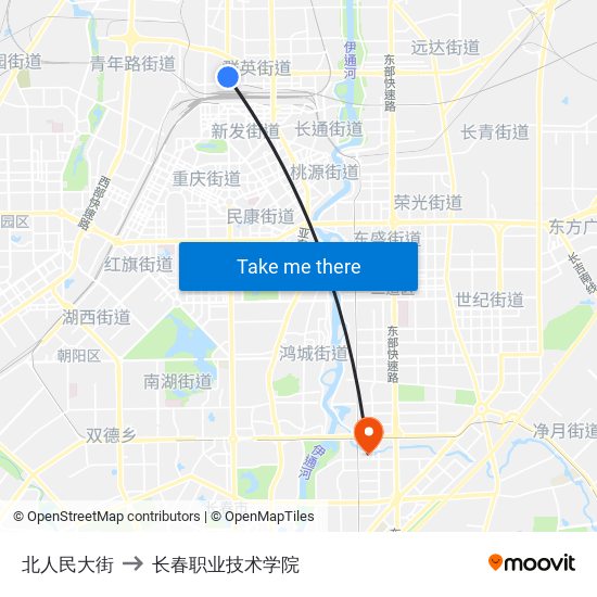 北人民大街 to 长春职业技术学院 map