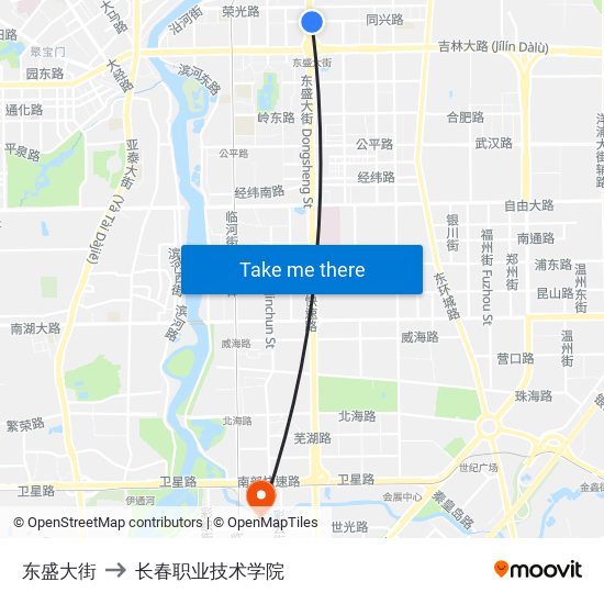 东盛大街 to 长春职业技术学院 map