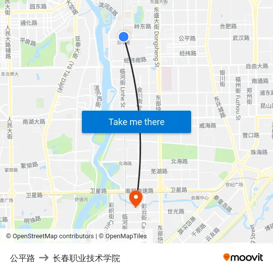 公平路 to 长春职业技术学院 map