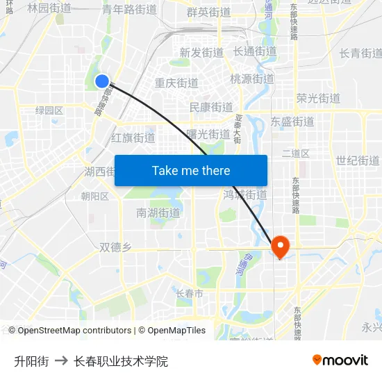 升阳街 to 长春职业技术学院 map