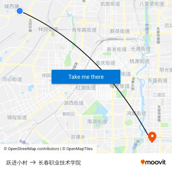 跃进小村 to 长春职业技术学院 map