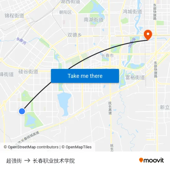 超强街 to 长春职业技术学院 map