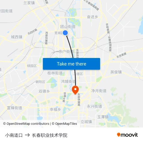 小南道口 to 长春职业技术学院 map