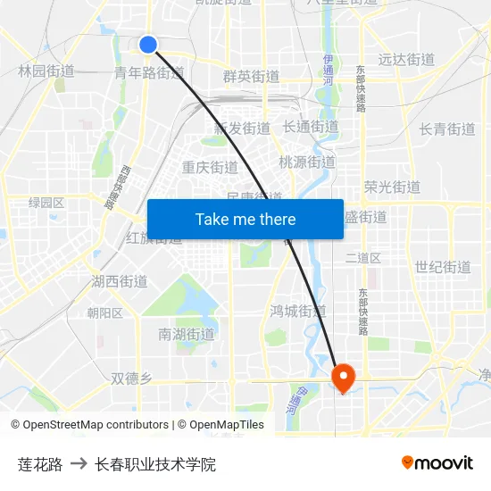 莲花路 to 长春职业技术学院 map