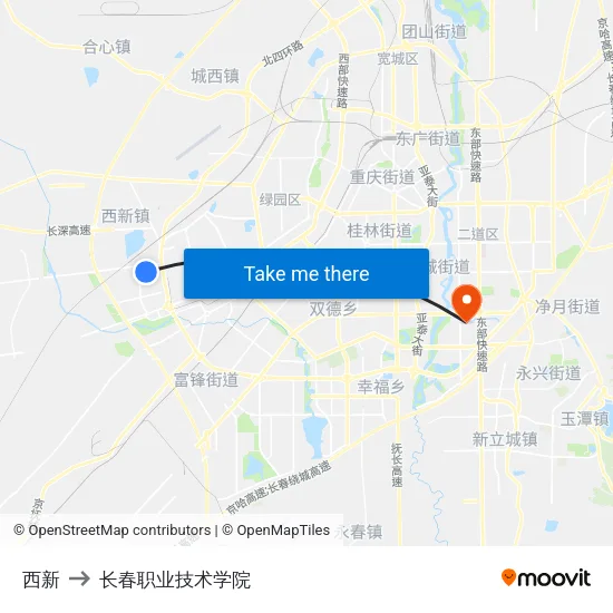 西新 to 长春职业技术学院 map