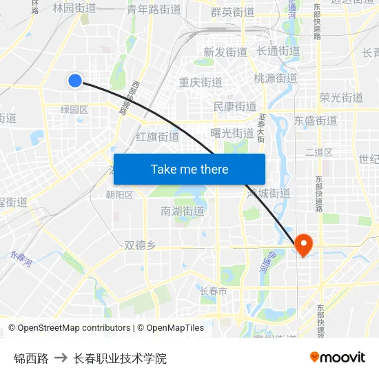 锦西路 to 长春职业技术学院 map