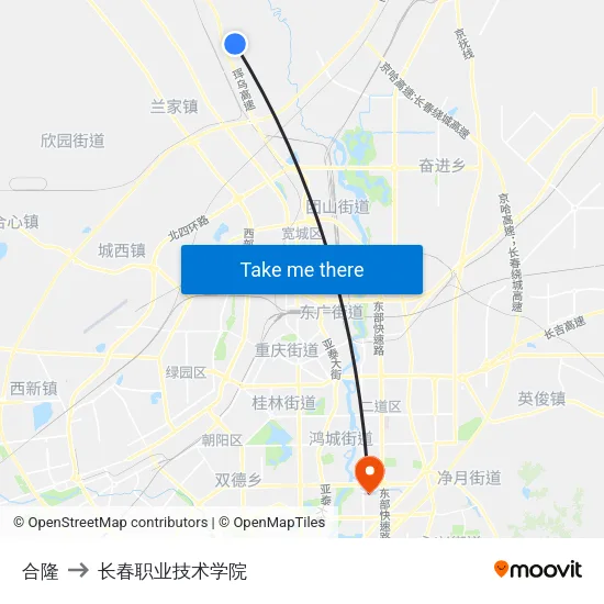 合隆 to 长春职业技术学院 map