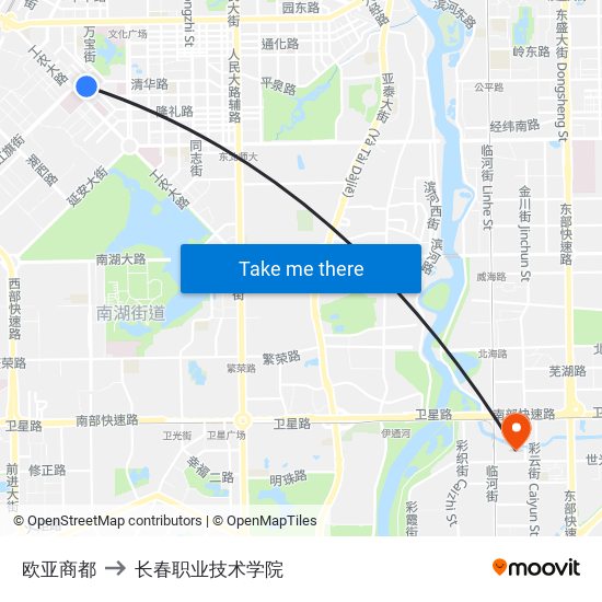 欧亚商都 to 长春职业技术学院 map