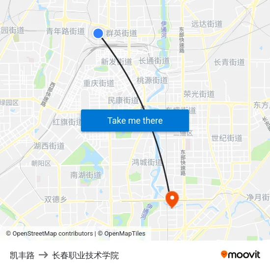 凯丰路 to 长春职业技术学院 map