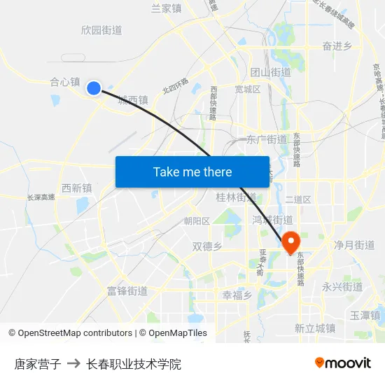 唐家营子 to 长春职业技术学院 map