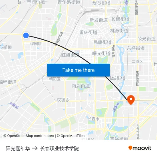 阳光嘉年华 to 长春职业技术学院 map