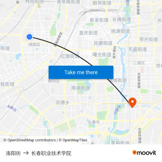 洛阳街 to 长春职业技术学院 map